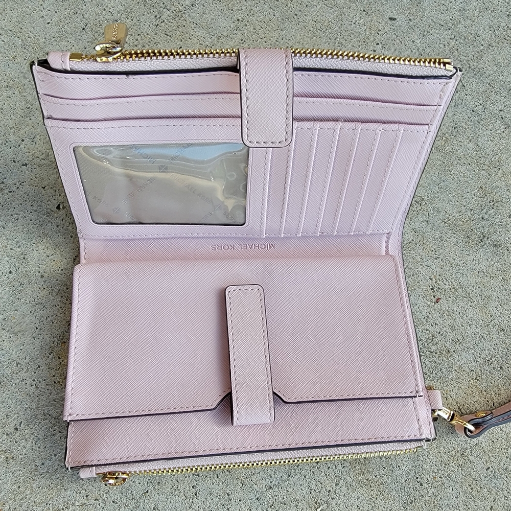 Michael Kors Pink Blush & Gold Wallet Clutch Wristlet - Picture 3 of 7